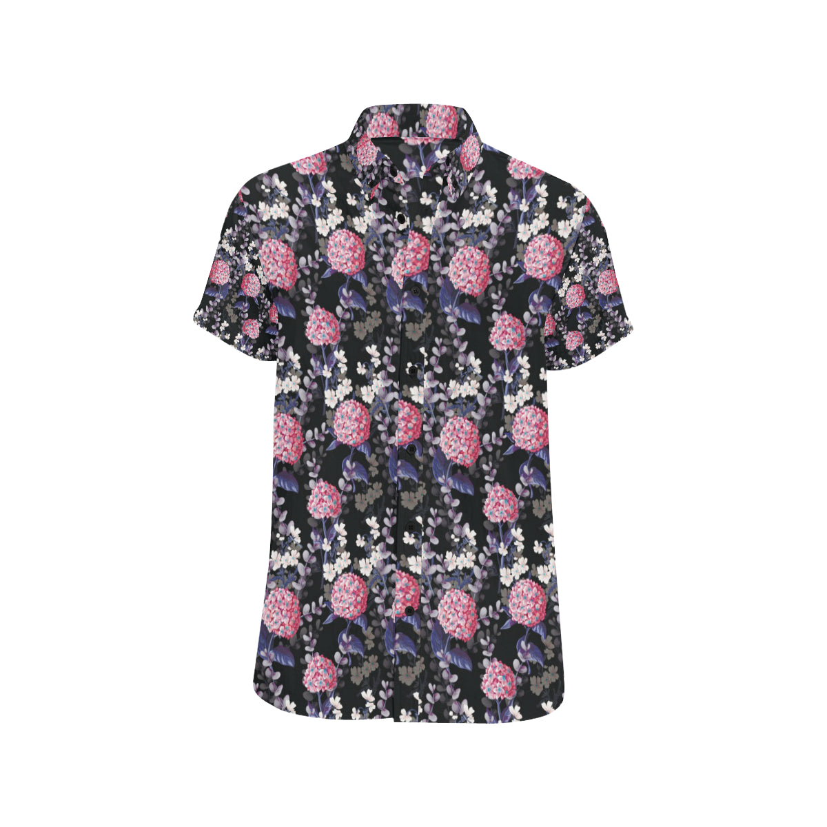 Hydrangea Pattern Print Design HD04 Men's Short Sleeve Button Up Shirt
