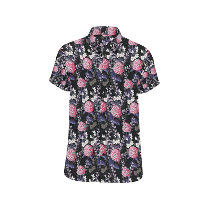 Hydrangea Pattern Print Design HD04 Men's Short Sleeve Button Up Shirt