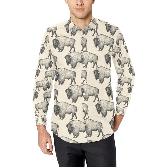 Bison Pattern Print Design 02 Men's Long Sleeve Shirt