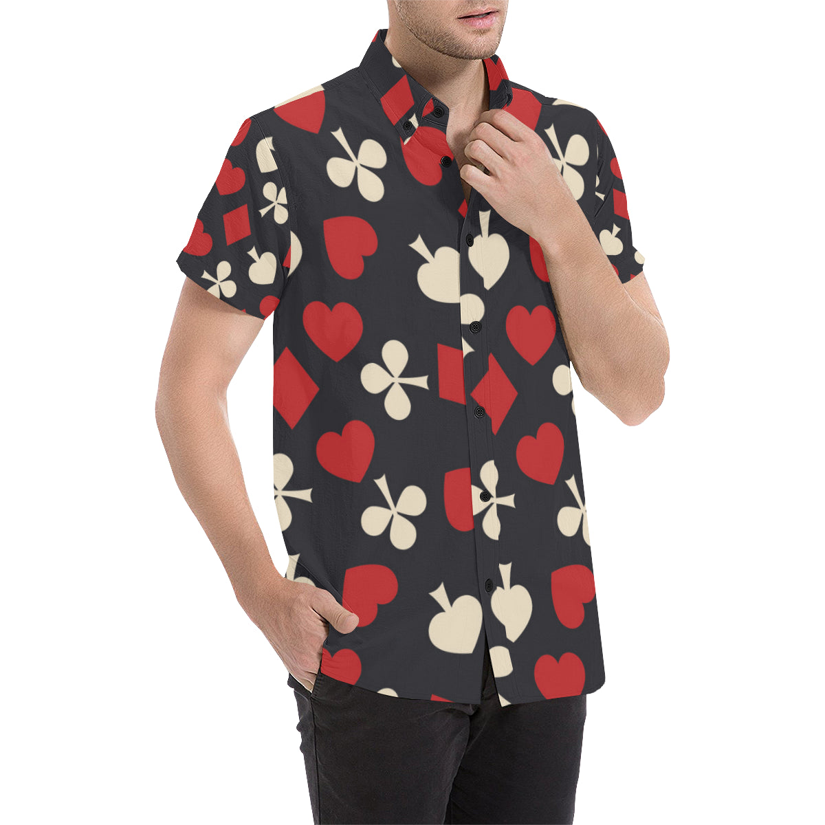 Poker Cards Pattern Print Design A02 Men's Short Sleeve Button Up Shirt