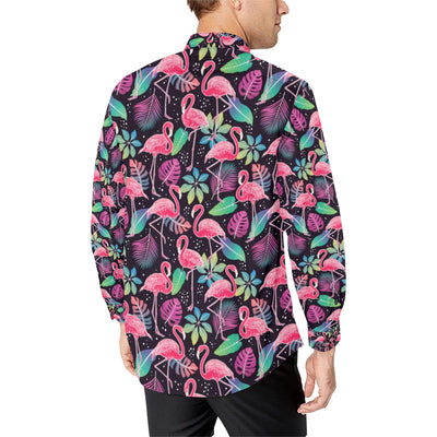 Flamingo Tropical leaves Neon Print Men's Long Sleeve Shirt