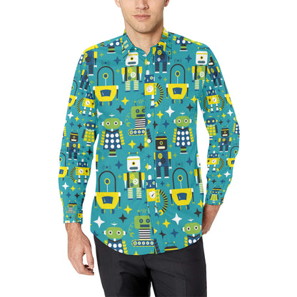 Robot Pattern Print Design A02 Men's Long Sleeve Shirt