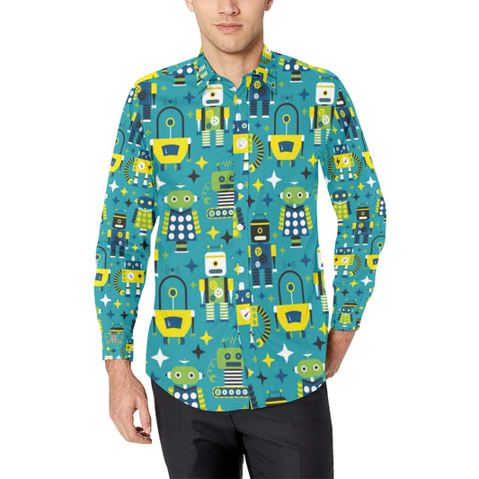Robot Pattern Print Design A02 Men's Long Sleeve Shirt