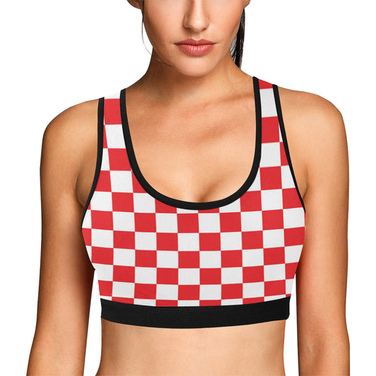 Checkered Red Pattern Print Design 04 Sports Bra