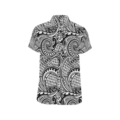 Polynesian Tribal Pattern Men's Short Sleeve Button Up Shirt