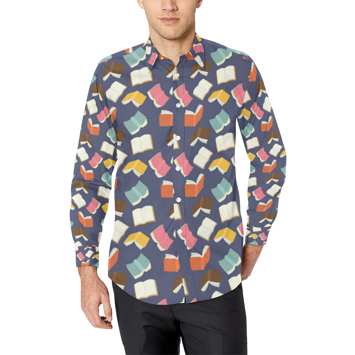 Book Pattern Print Design 01 Men's Long Sleeve Shirt
