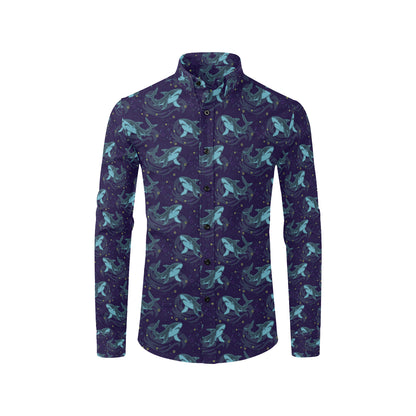 Shark Themed Print Men's Long Sleeve Shirt