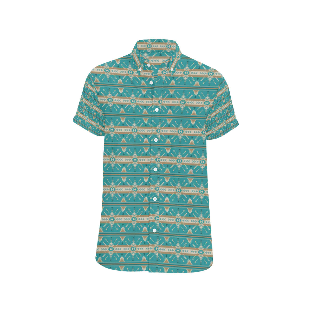 Southwest Native Design Themed Print Men's Short Sleeve Button Up Shirt