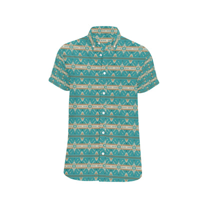 Southwest Native Design Themed Print Men's Short Sleeve Button Up Shirt