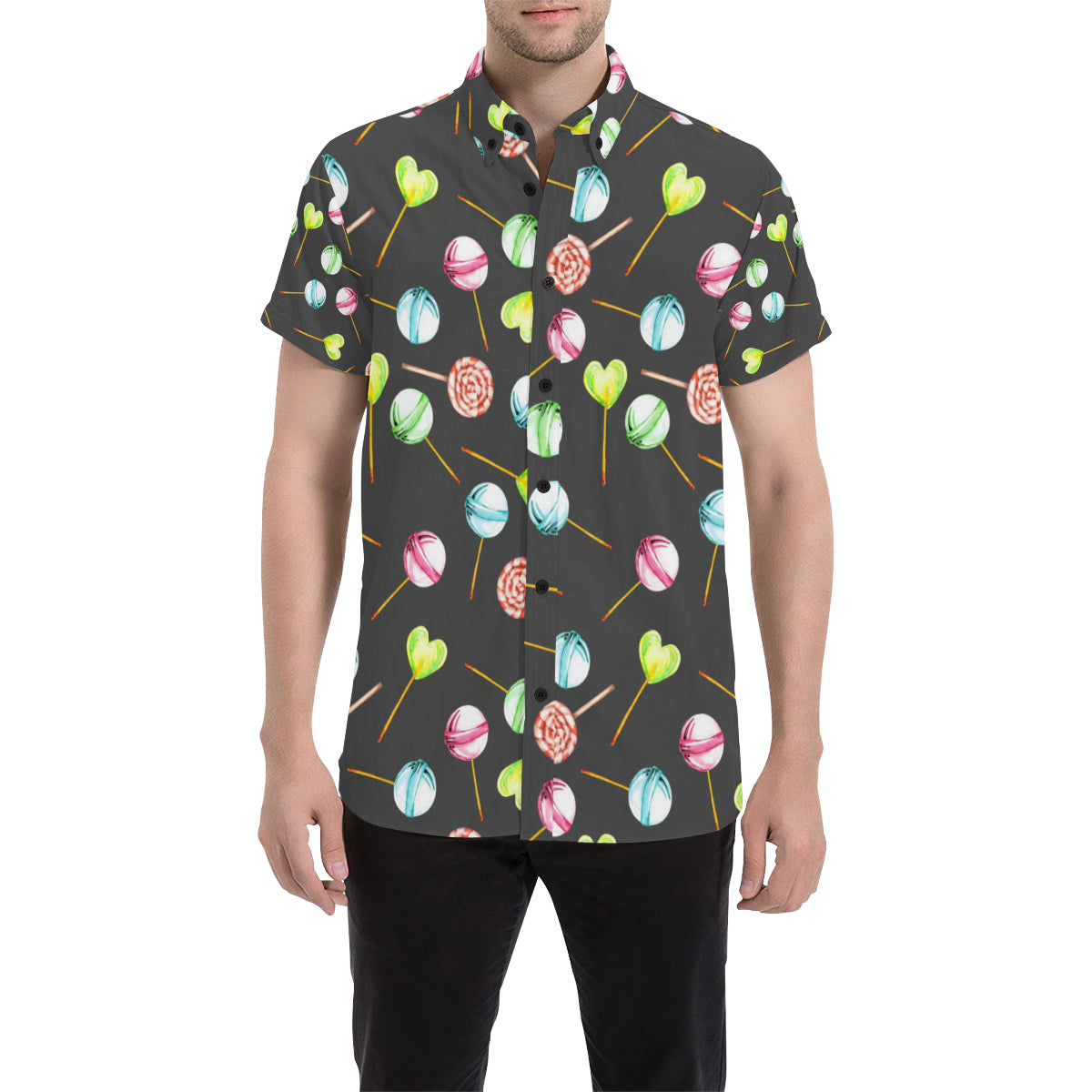 Lollipop Pattern Print Design LL02 Men's Short Sleeve Button Up Shirt