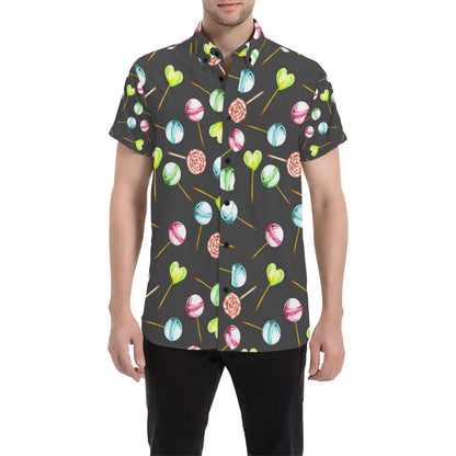 Lollipop Pattern Print Design LL02 Men's Short Sleeve Button Up Shirt