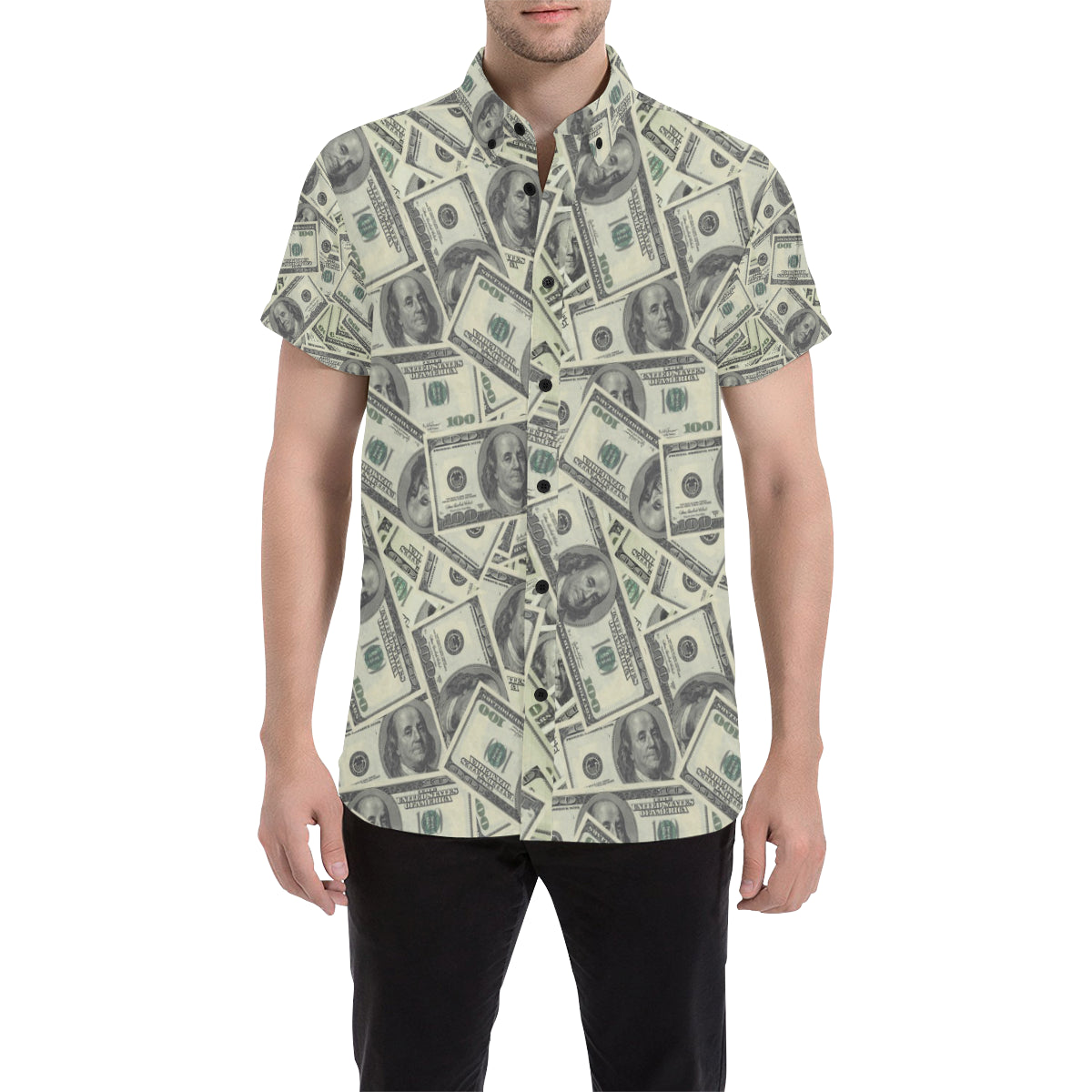 Dollar Pattern Print Design DO02 Men's Short Sleeve Button Up Shirt