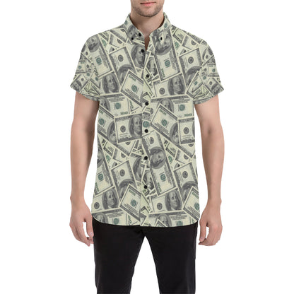 Dollar Pattern Print Design DO02 Men's Short Sleeve Button Up Shirt
