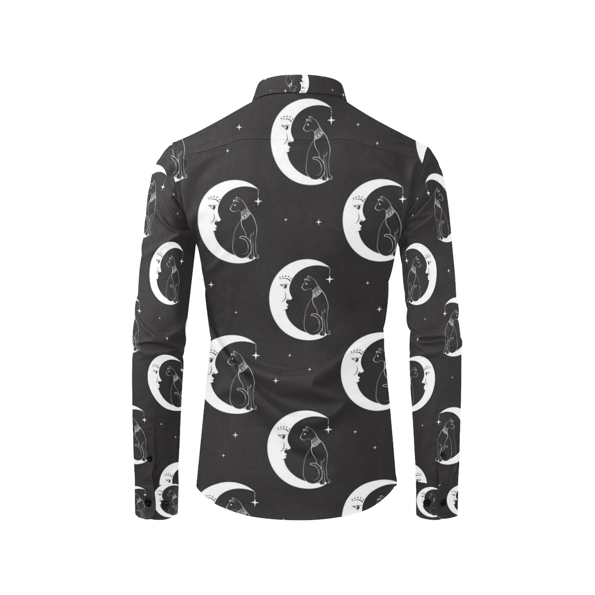 Moon with Cat Pattern Print Design 04 Men's Long Sleeve Shirt