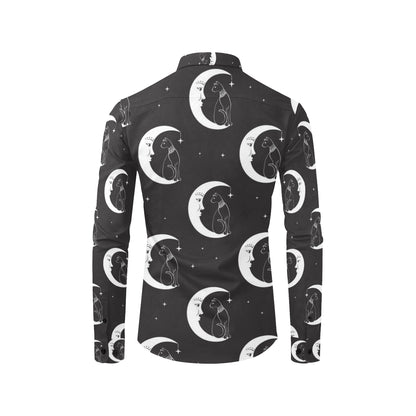 Moon with Cat Pattern Print Design 04 Men's Long Sleeve Shirt