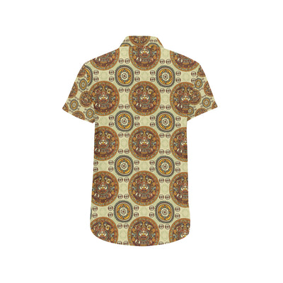 Calendar Aztec Themed Print Pattern Men's Short Sleeve Button Up Shirt