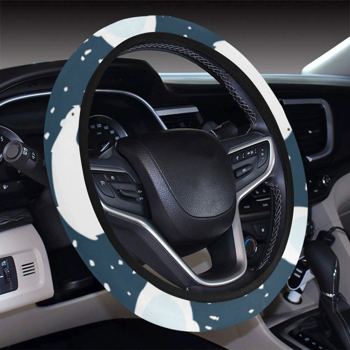 Polar Bear Pattern Print Design A02 Steering Wheel Cover with Elastic Edge
