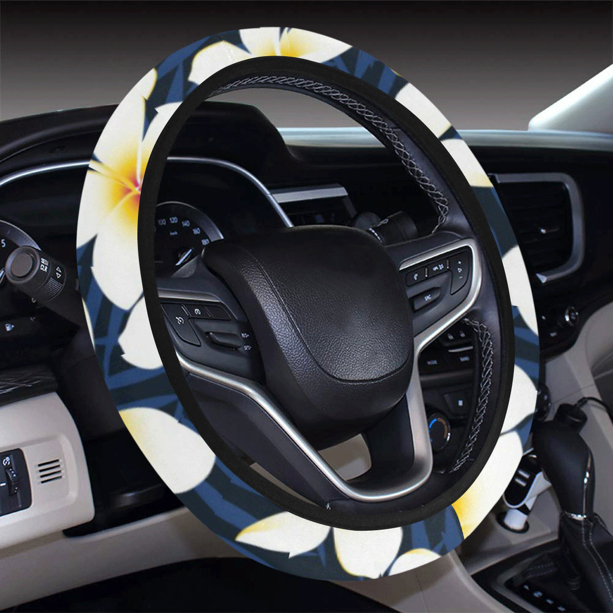 Plumeria Pattern Print Design PM026 Steering Wheel Cover with Elastic Edge