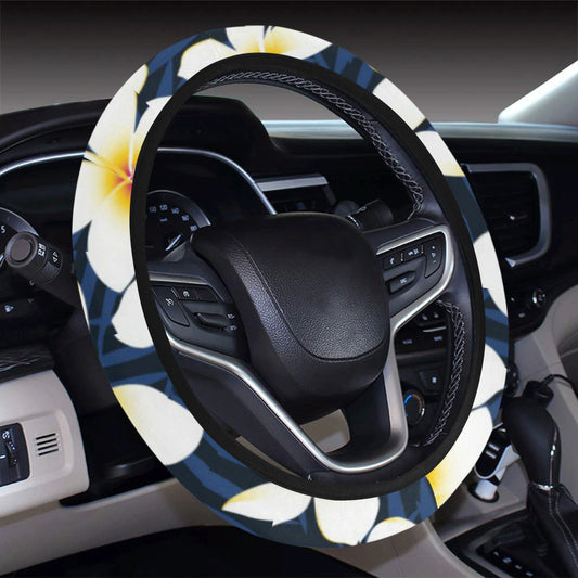 Plumeria Pattern Print Design PM026 Steering Wheel Cover with Elastic Edge