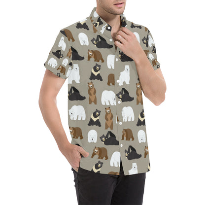 Bear Pattern Print Design BE03 Men's Short Sleeve Button Up Shirt
