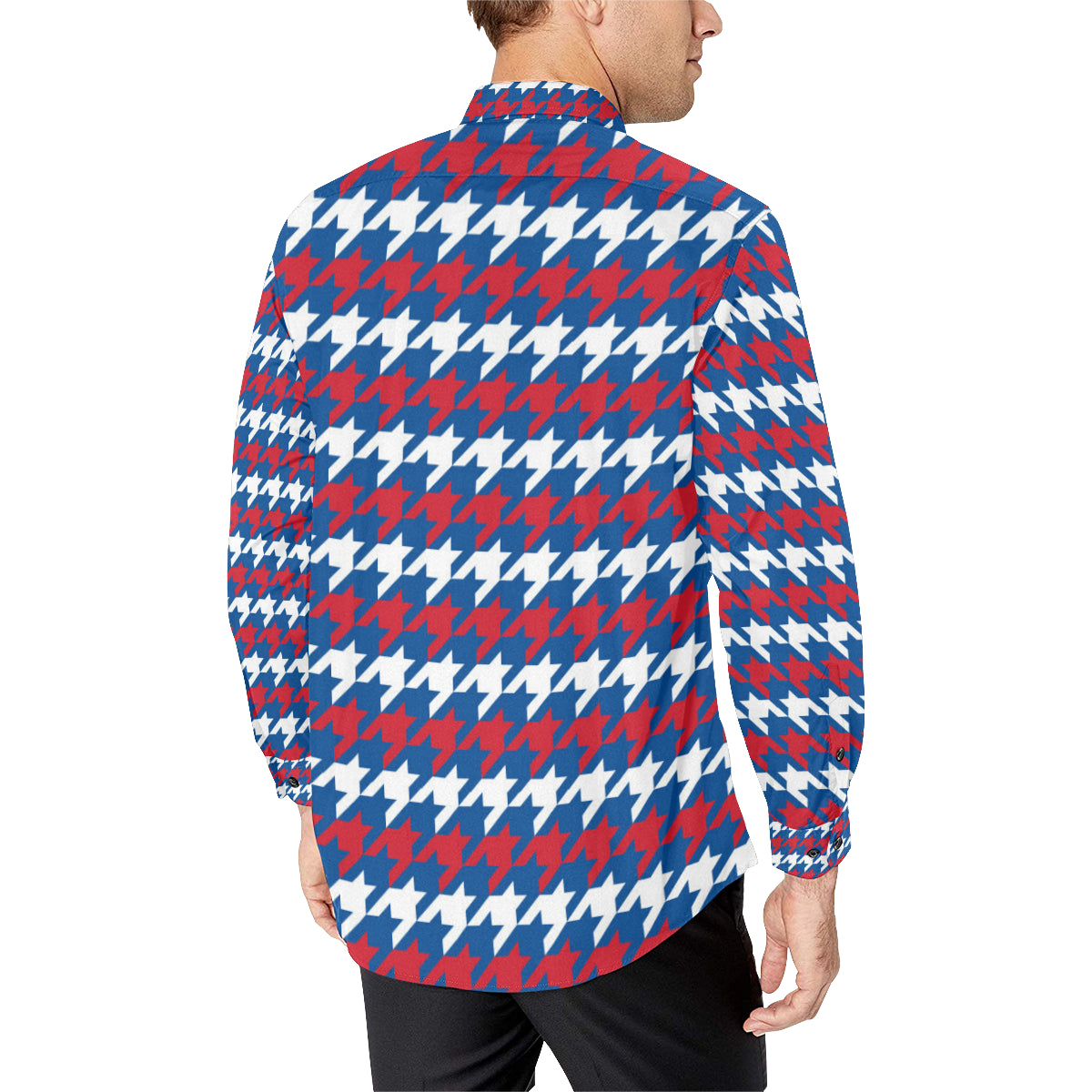 Patriotic Houndstooth Pattern Print Design A02 Men's Long Sleeve Shirt