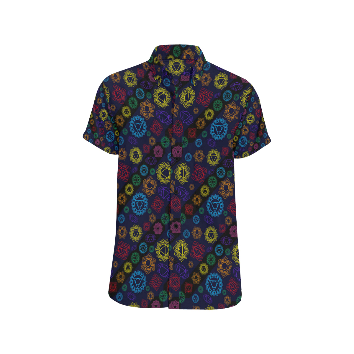 Chakra Colorful Print Pattern Men's Short Sleeve Button Up Shirt