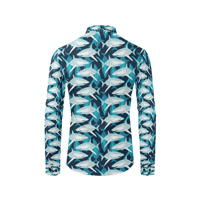 Shark Design Print Men's Long Sleeve Shirt