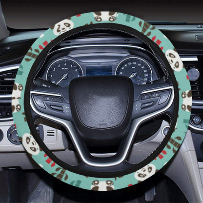 Panda Bear Cute Themed Print Steering Wheel Cover with Elastic Edge