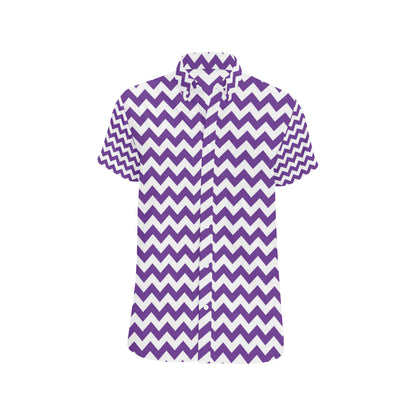 Chevron Purple Pattern Print Design 03 Men's Short Sleeve Button Up Shirt