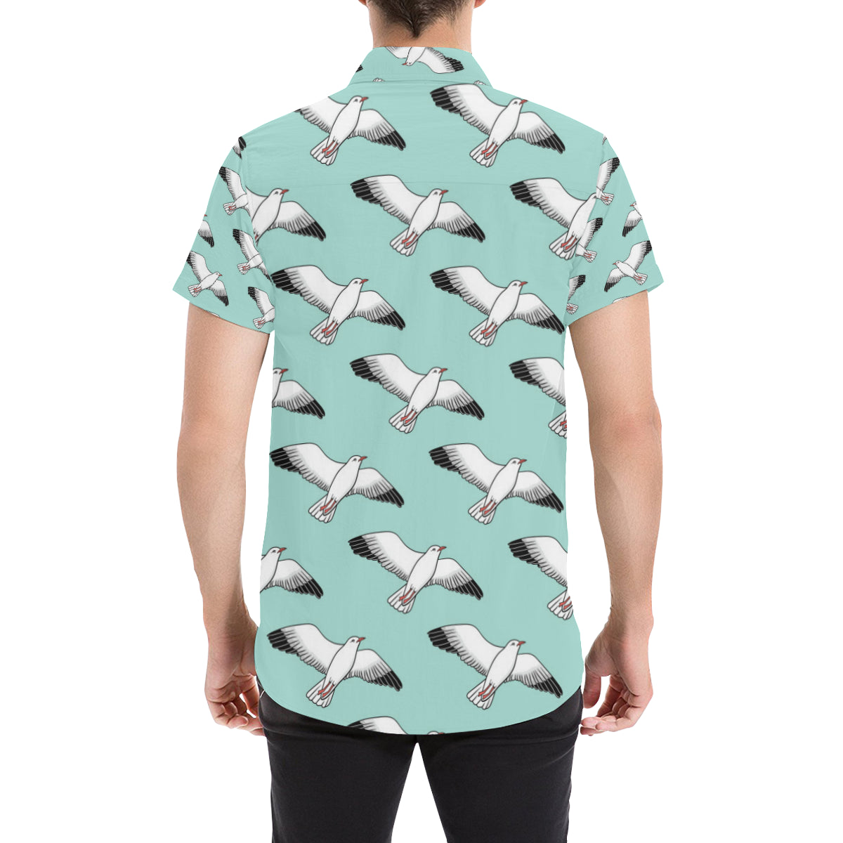 Pigeon Pattern Print Design 02 Men's Short Sleeve Button Up Shirt
