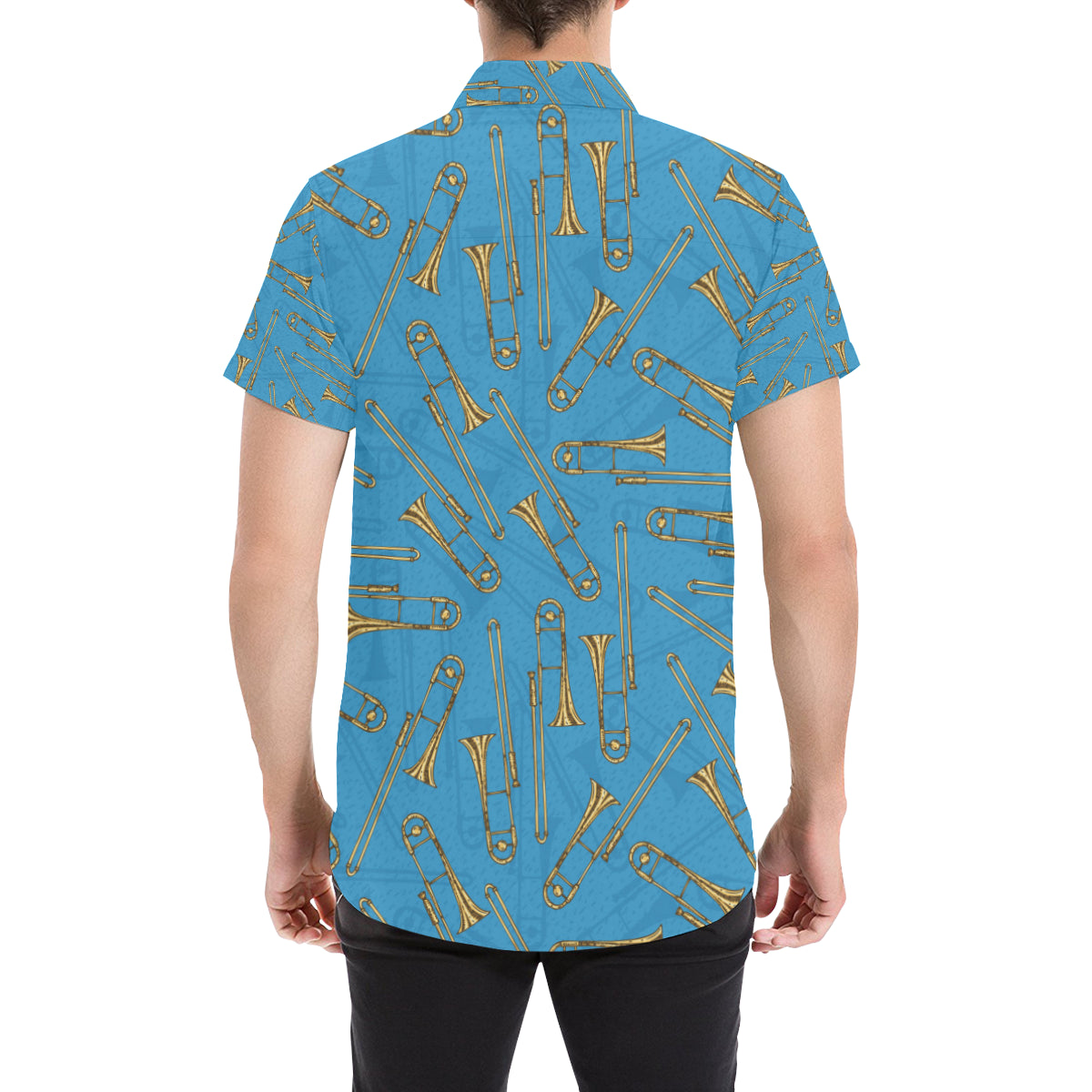 Trombone Pattern Print Design 01 Men's Short Sleeve Button Up Shirt