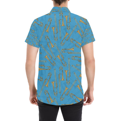 Trombone Pattern Print Design 01 Men's Short Sleeve Button Up Shirt