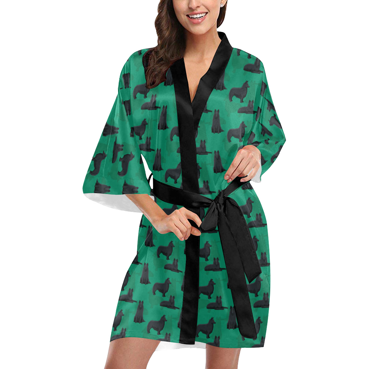 Belgian Sheepdog Pattern Print Design 01 Women's Short Kimono