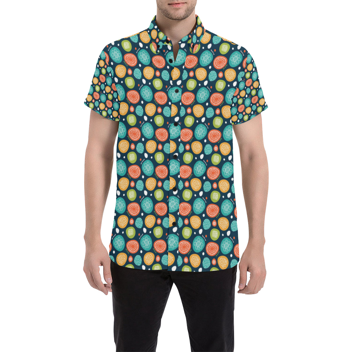 Swedish Themed Design Men's Short Sleeve Button Up Shirt