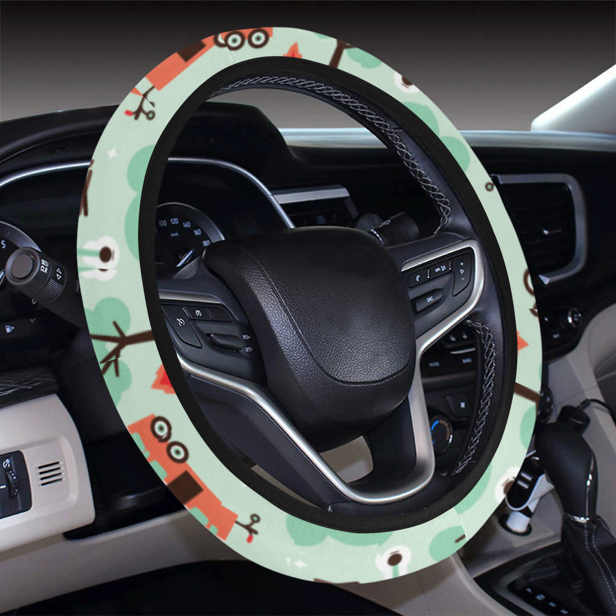 Camper Tent Pattern Print Design 01 Steering Wheel Cover with Elastic Edge