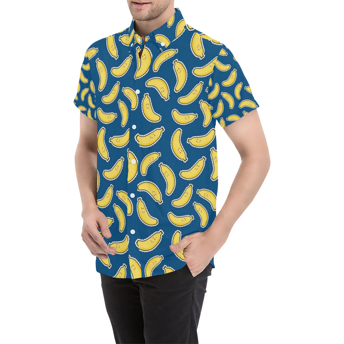 Banana Pattern Print Design BA03 Men's Short Sleeve Button Up Shirt