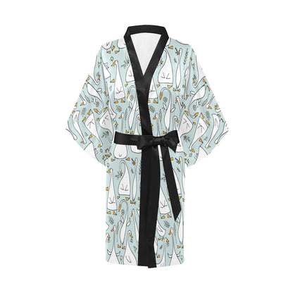 Goose Pattern Print Design 03 Women's Short Kimono