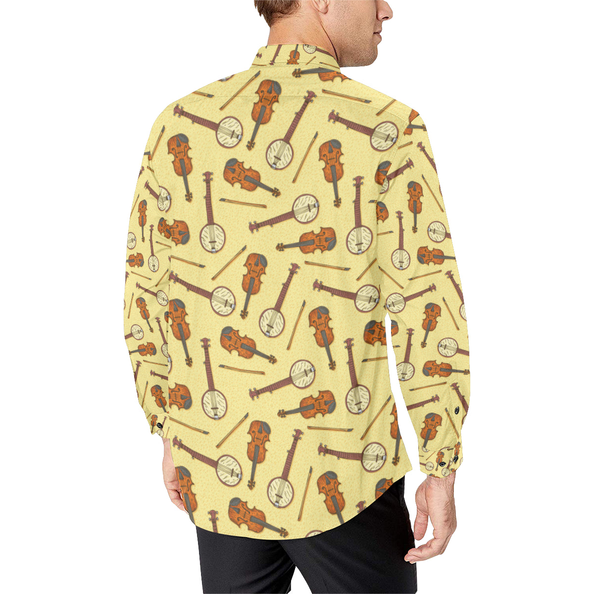 Banjo Violin Pattern Print Design 01 Men's Long Sleeve Shirt