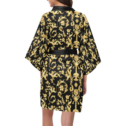 Baroque Golden Pattern Print Design 04 Women's Short Kimono