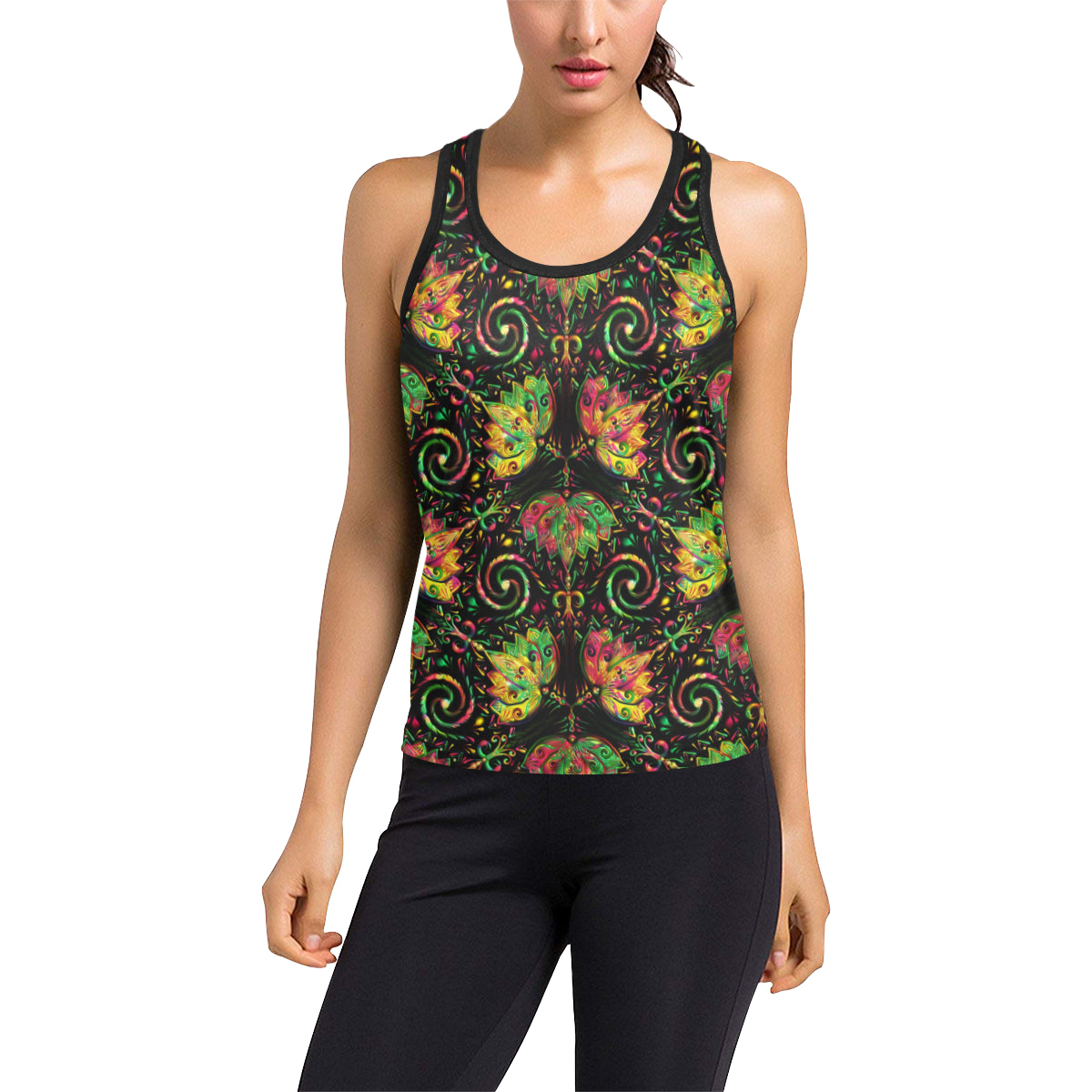 lotus Boho Pattern Print Design LO09 Women's Racerback Tank Top