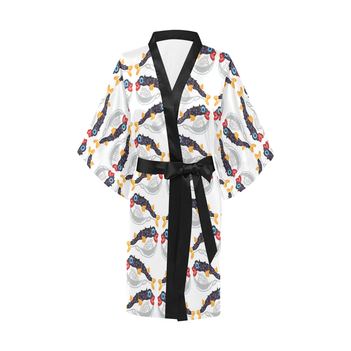 Fugu Pattern Print Design 03 Women's Short Kimono