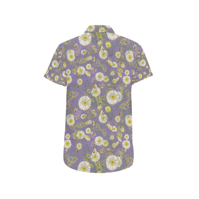 Daisy Pattern Print Design DS011 Men's Short Sleeve Button Up Shirt