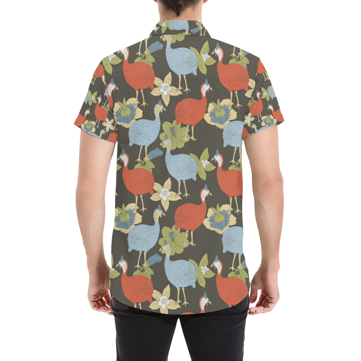 Guinea Fowl Pattern Print Design 02 Men's Short Sleeve Button Up Shirt