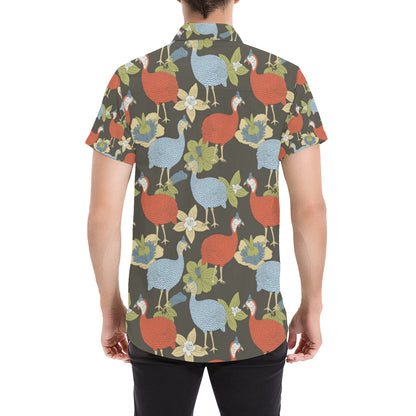 Guinea Fowl Pattern Print Design 02 Men's Short Sleeve Button Up Shirt
