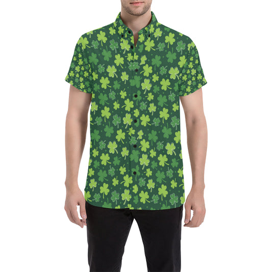 Clover  Pattern Print Design 02 Men's Short Sleeve Button Up Shirt