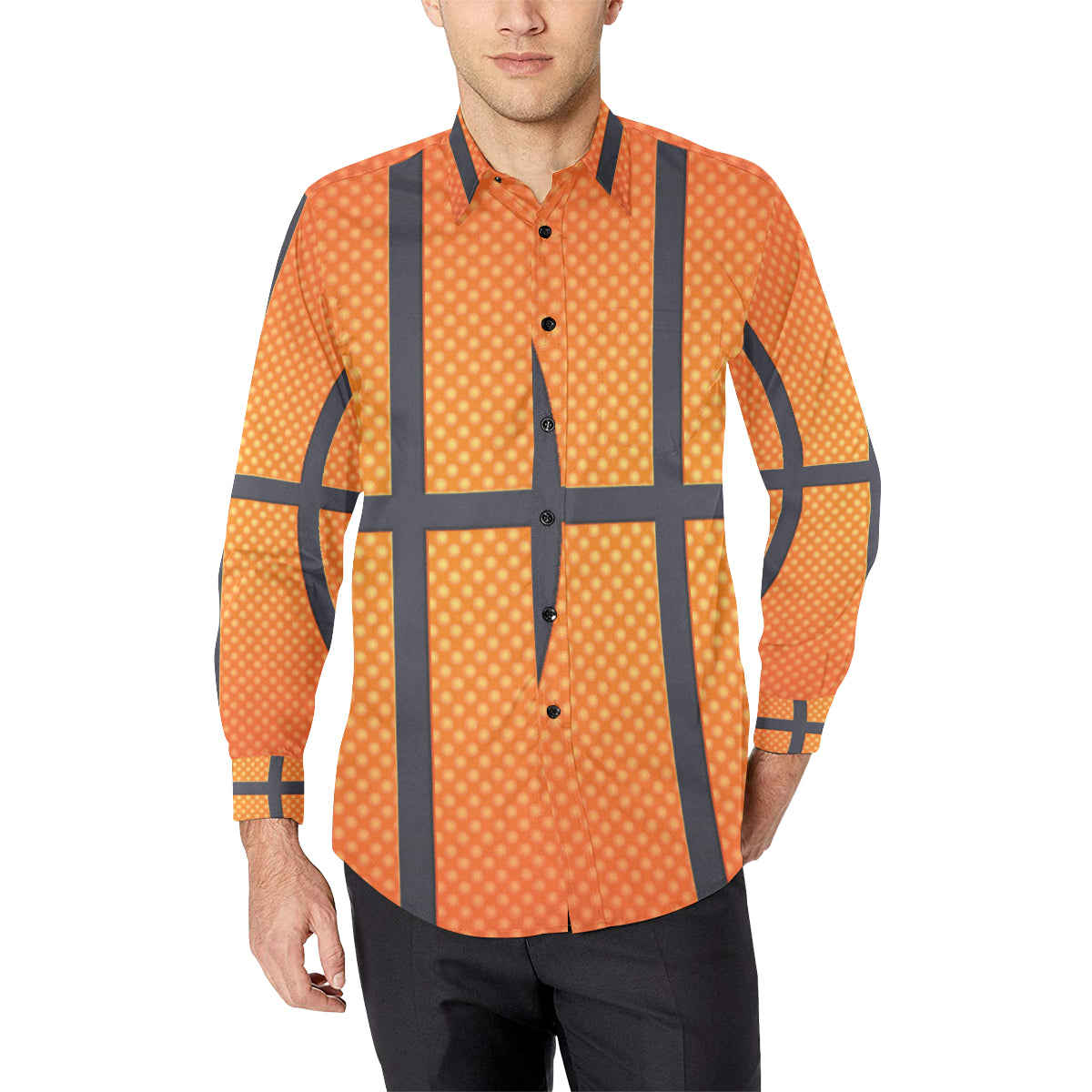 Basketball Texture Print Pattern Men's Long Sleeve Shirt