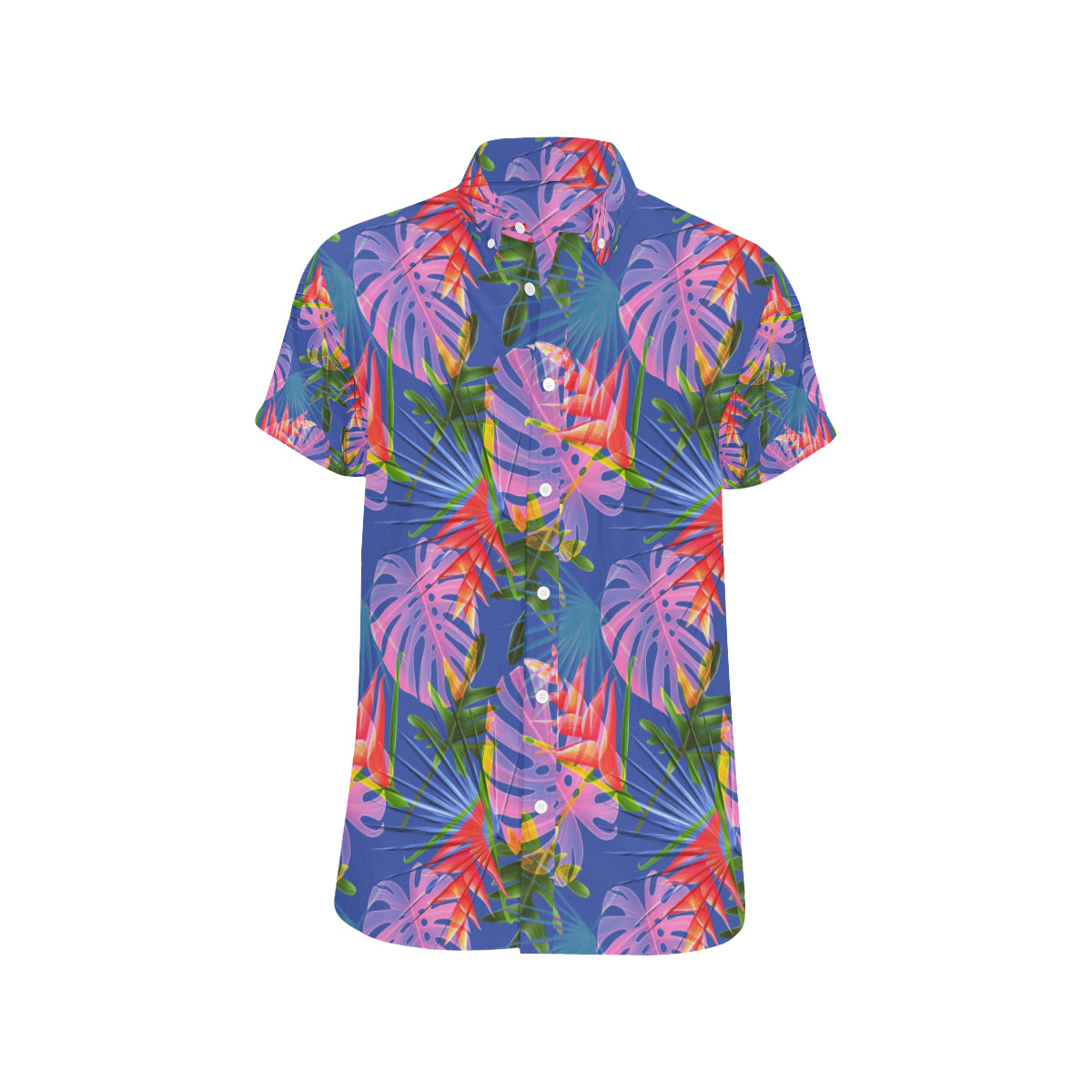 Tropical Flower Pattern Print Design TF025 Men's Short Sleeve Button Up Shirt