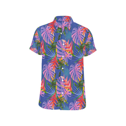 Tropical Flower Pattern Print Design TF025 Men's Short Sleeve Button Up Shirt