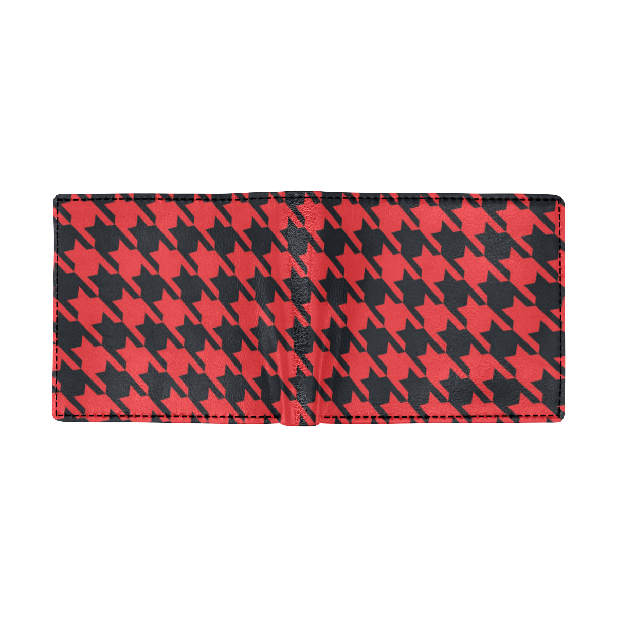 Houndstooth Red Pattern Print Design 03 Men's ID Card Wallet