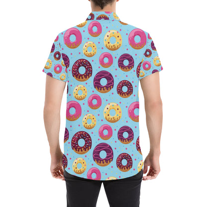 Donut Pattern Print Design DN07 Men's Short Sleeve Button Up Shirt